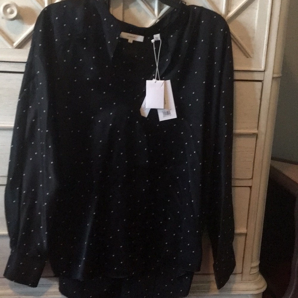 Vince. (Nordstrom) black blouse with polka dots